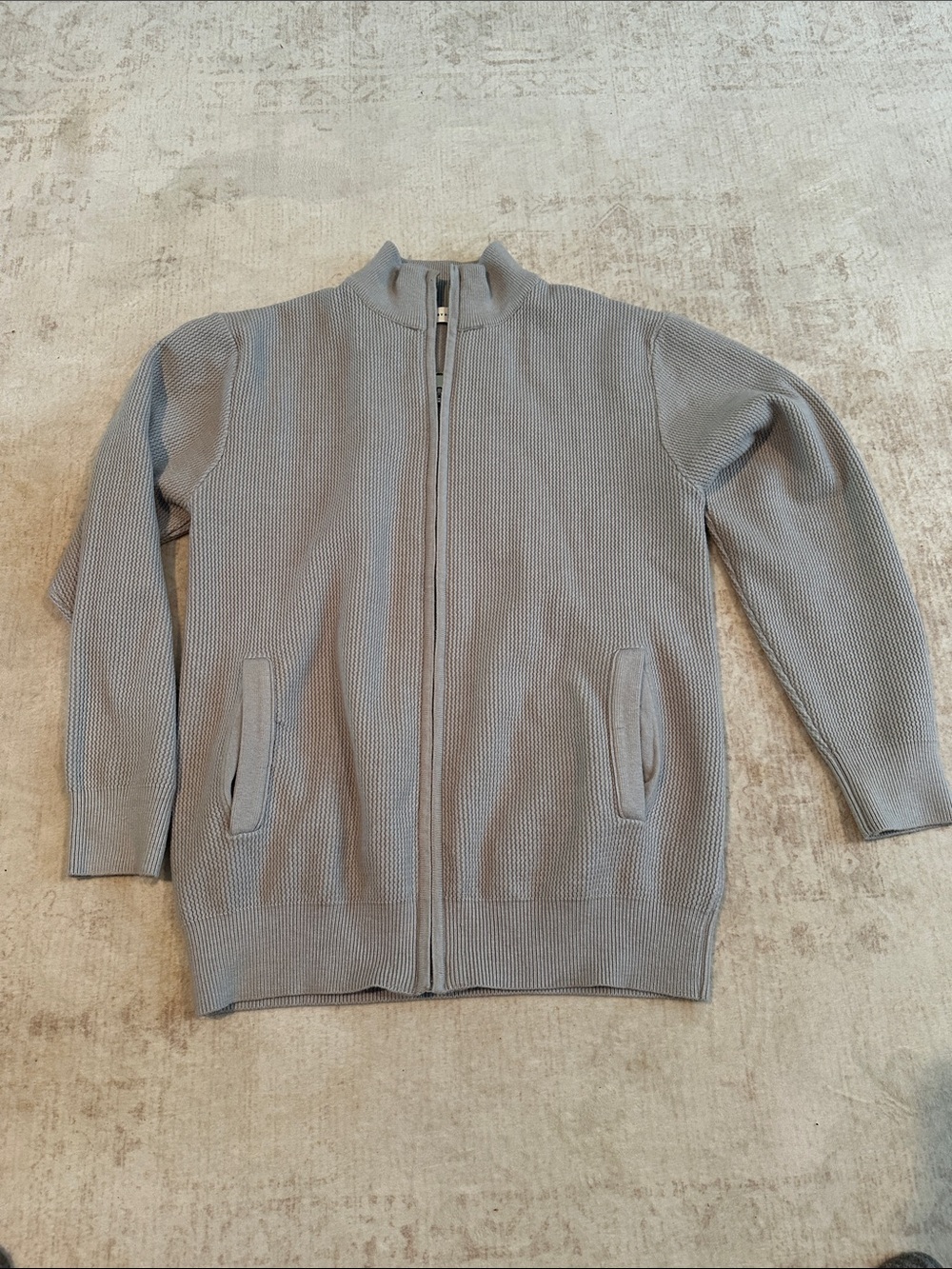 Men's Light Gray Full-Zip Knit Sweater Jacket
